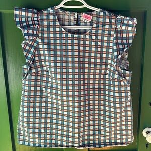 Kate Spade Plaid Blouse with Ruffle Sleeves